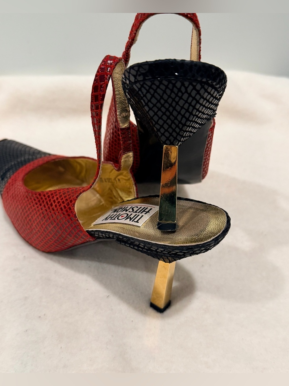 Vintage 1990s Timothy Hitsman Women’s Slingback Heels in Red & Black Size 9 - Picture 5 of 12